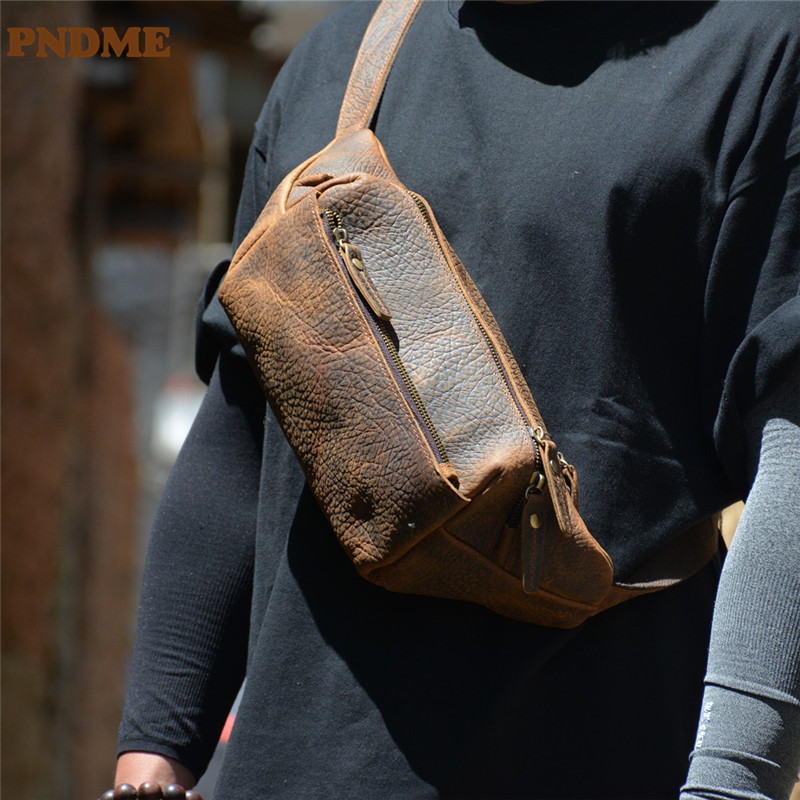 PNDME-Bolsa masculina de couro genuíno, couro de vaca real, bolsa transversal, bolsa de ombro diária de motocicleta, moda casual, luxo vintage