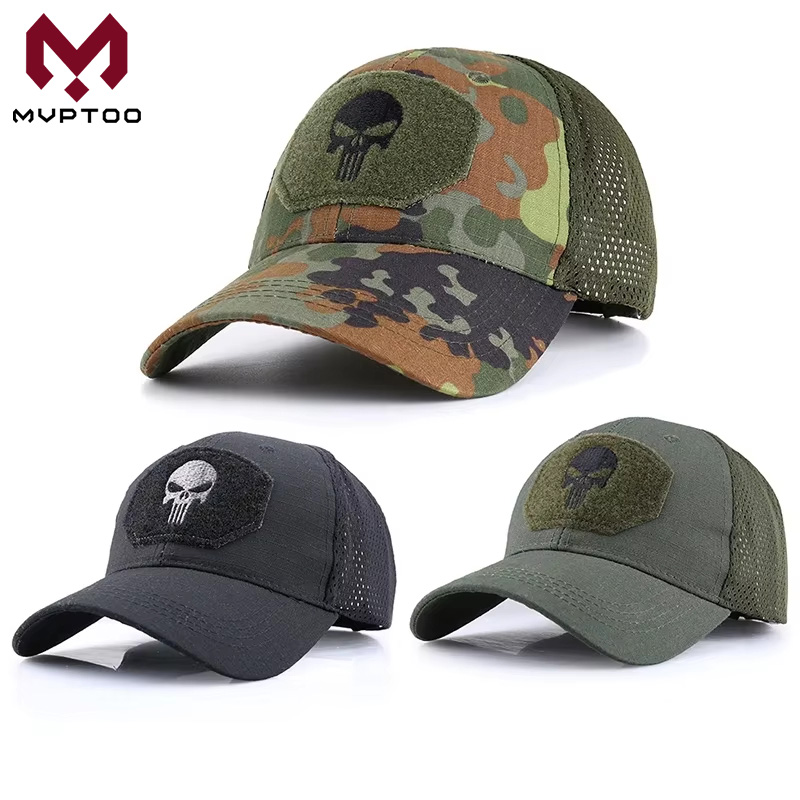 Berretto da baseball estivo Protezione solare Uomo Sport Escursionismo all'aria aperta Hip Hop Airsoft Tattico Teschio Camouflage Cappelli snapback regolabili