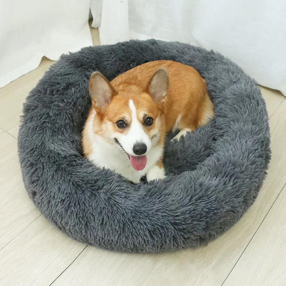 Cama de felpa lavable para perro y gato, alfombrilla de lujo con fondo antideslizante, superficie de piel sintética, almohada de Donut, lavable a máquina