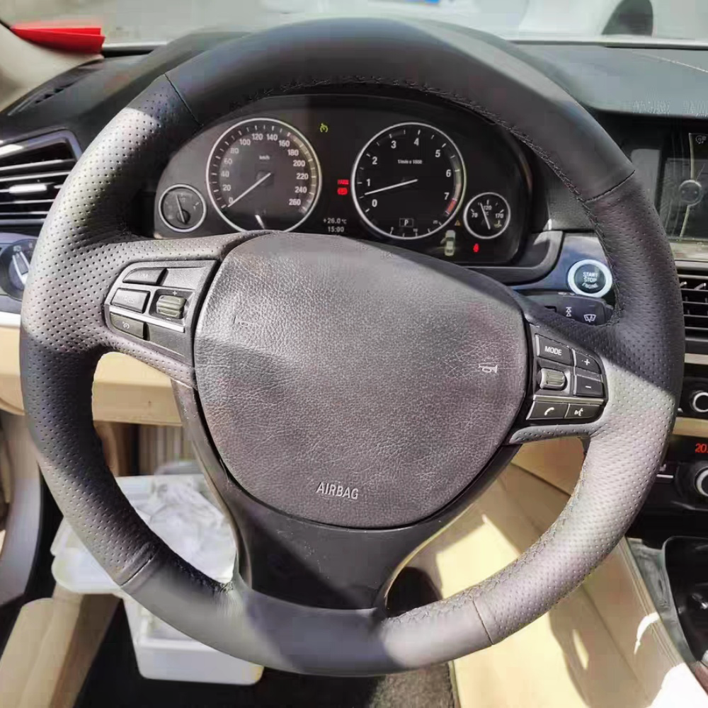 Penutup roda kemudi mobil kulit buatan, penutup jahitan tangan hitam untuk BMW F10 F07 (GT) 2009-2017 F11 (TUR) 2010-2017 F01 F02