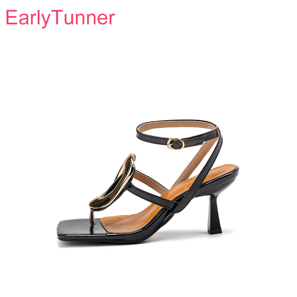   Neue Elegante Schwarze Goldene Damen-Slingback-Sandalen mit Hohem Dünnem Absatz für Partys, Auch in Kleinen und Großen Größen 32 45 48