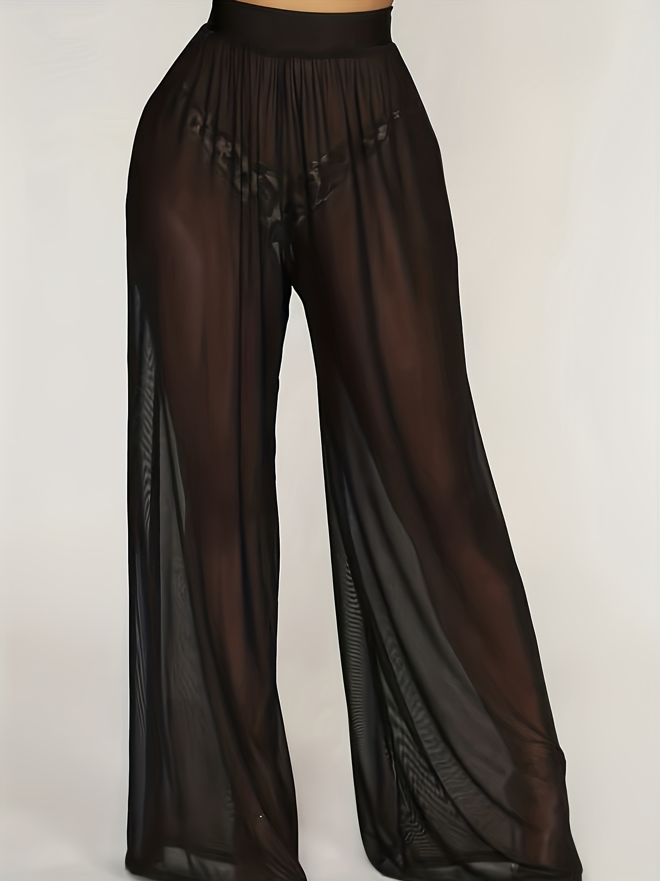Dreamy and Sexy European and American Style New Mesh Casual Pants, Wide-Leg Loose Pants for Women, Lightweight Drapey Black Home Pants