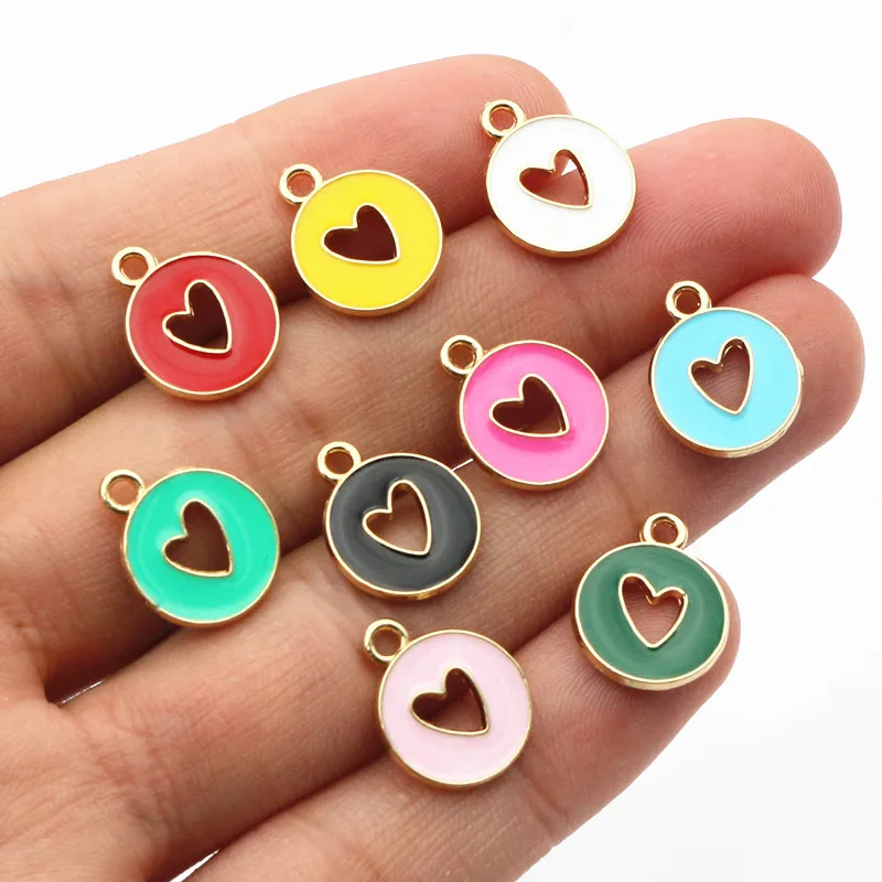 20pcs 15x12mm Enamel Double Side Hollow Heart Charms Pendant DIY Jewelry Making Accessories for Bracelet Earrings Necklace