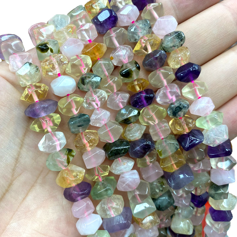 Wholesale 100% Natural Amethysts Lemon  Citrines Prehnite Mix Wheel Faceted Stone Beads For Jewelry Making DIY Bracelet 6-11MM