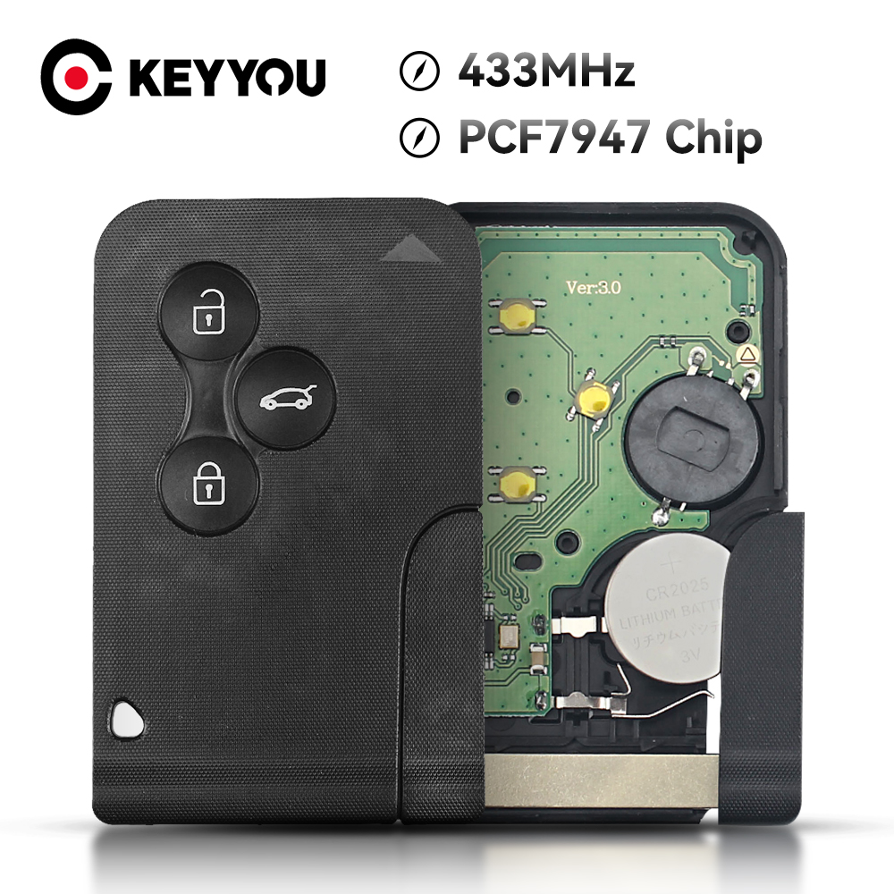 KEYYOU 3 ボタンスマートカードキー 434Mhz ID46 PCF7947 チップルノークリオローガンメガーヌ 2 3 風光明媚なリモート PCB 車のキーカードキー