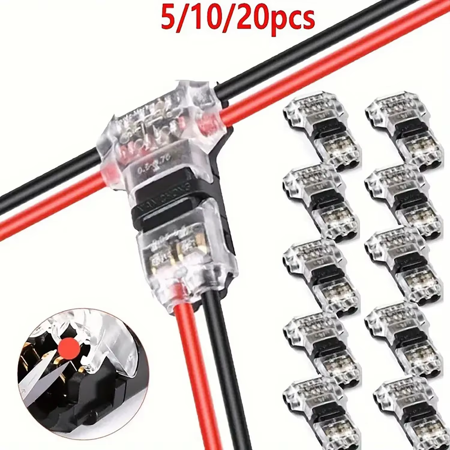 Conectores de Cable y Alambre de Encaje Rápido T2, 5/10/20 Piezas, Sin Soldadura, Sin Pelar, Conexión Rápida, Enchufe Automático, Eléctrico