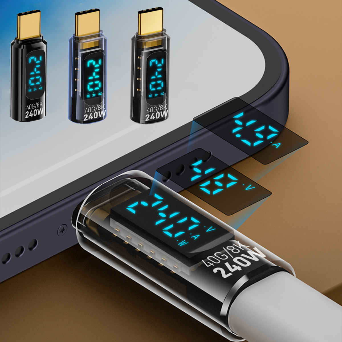 1 Uds pantalla LED Digital USB 4 adaptador tipo C PD 240W 40Gbps medidor de potencia probador función completa Chip inteligente extensión USB C portátil