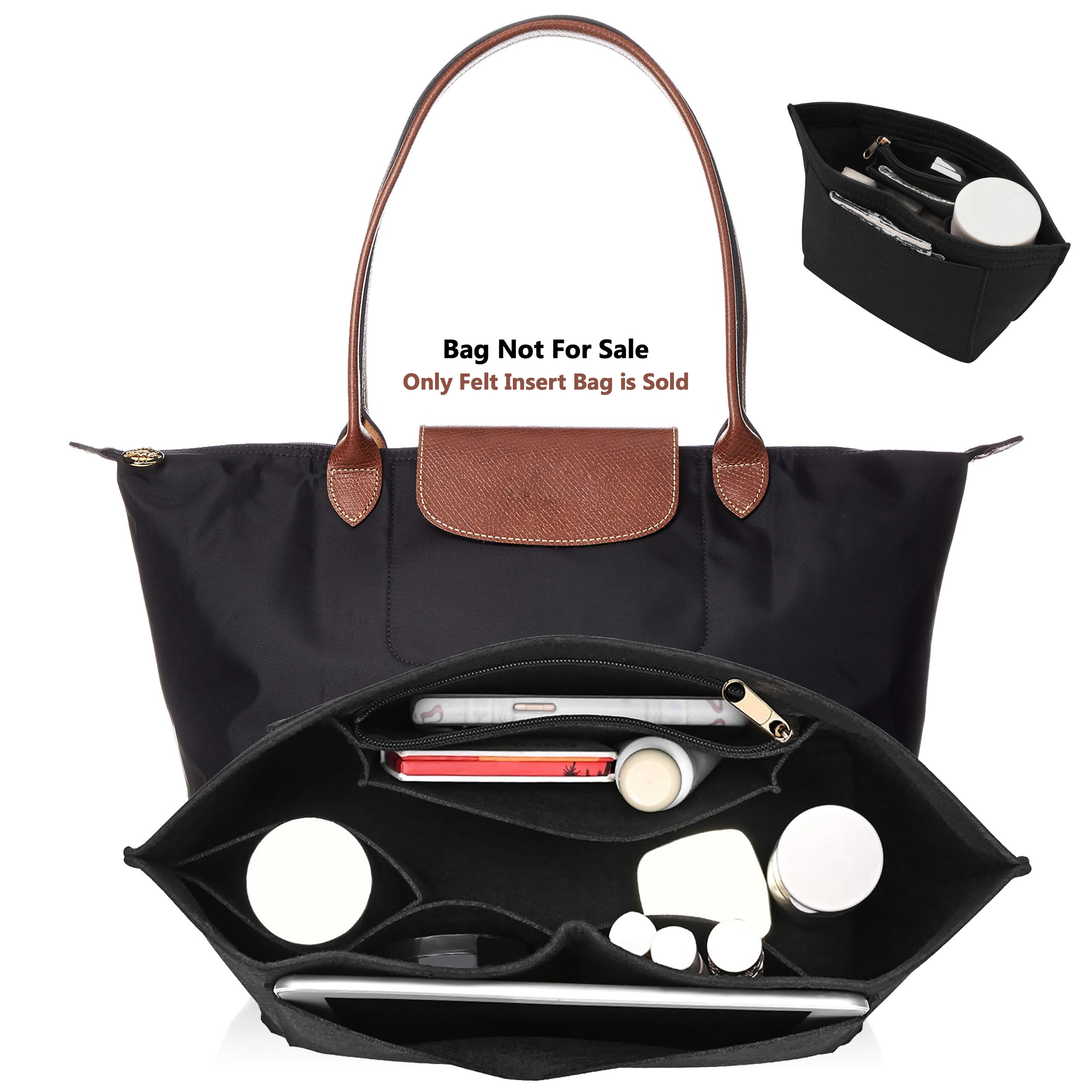 Felt ใส่กระเป๋าเหมาะสําหรับ Longchamp กระเป๋าถือกระเป๋า Felt ผ้าแต่งหน้ากระเป๋าสนับสนุนกระเป๋าเดินทางแบบพกพาใส่กระเป๋า Organizer