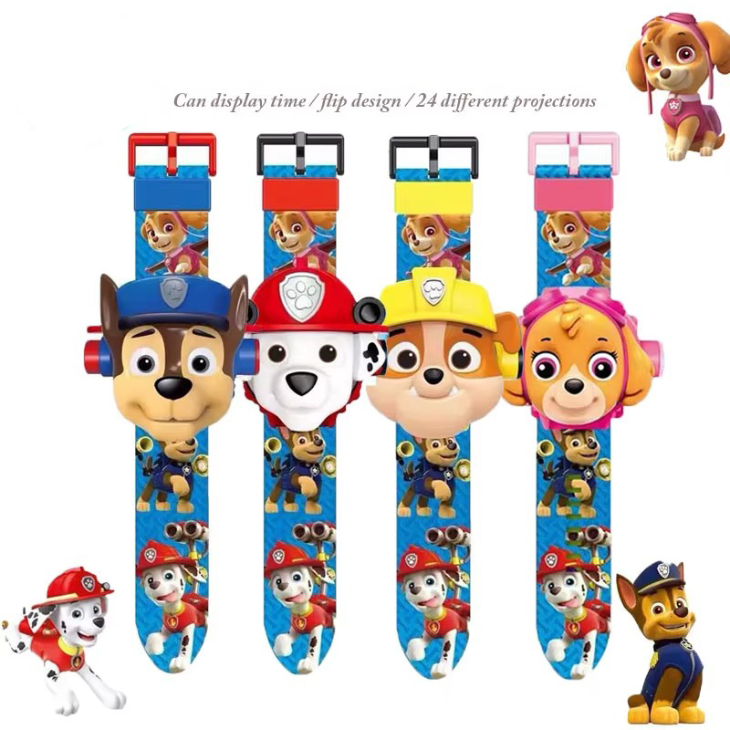 Reloj de proyección 3D de la patrulla canina, modelo de dibujos animados de Chase Marshall Rocky, juego de juguetes de figuras de acción, periféricos de Anime, pulsera para niños