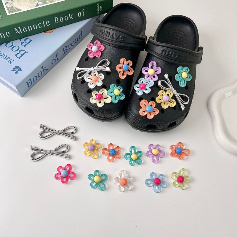 12 stuks schoenenbedels verwijderbare kleurrijke jelly bloem strik schoenenaccessoires voor meisjes vrouwen zomerschoenen doe-het-zelf geschenken