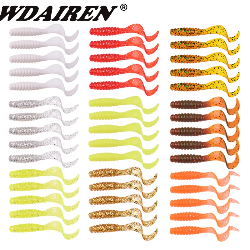 Señuelo de pesca de silicona suave, 10 Uds., 4,8 cm, 1,2g, gusano, Jigging, Wobblers, camarones, olor a pescado, aditivo, aparejos, lubina, carpa, cebos artificiales