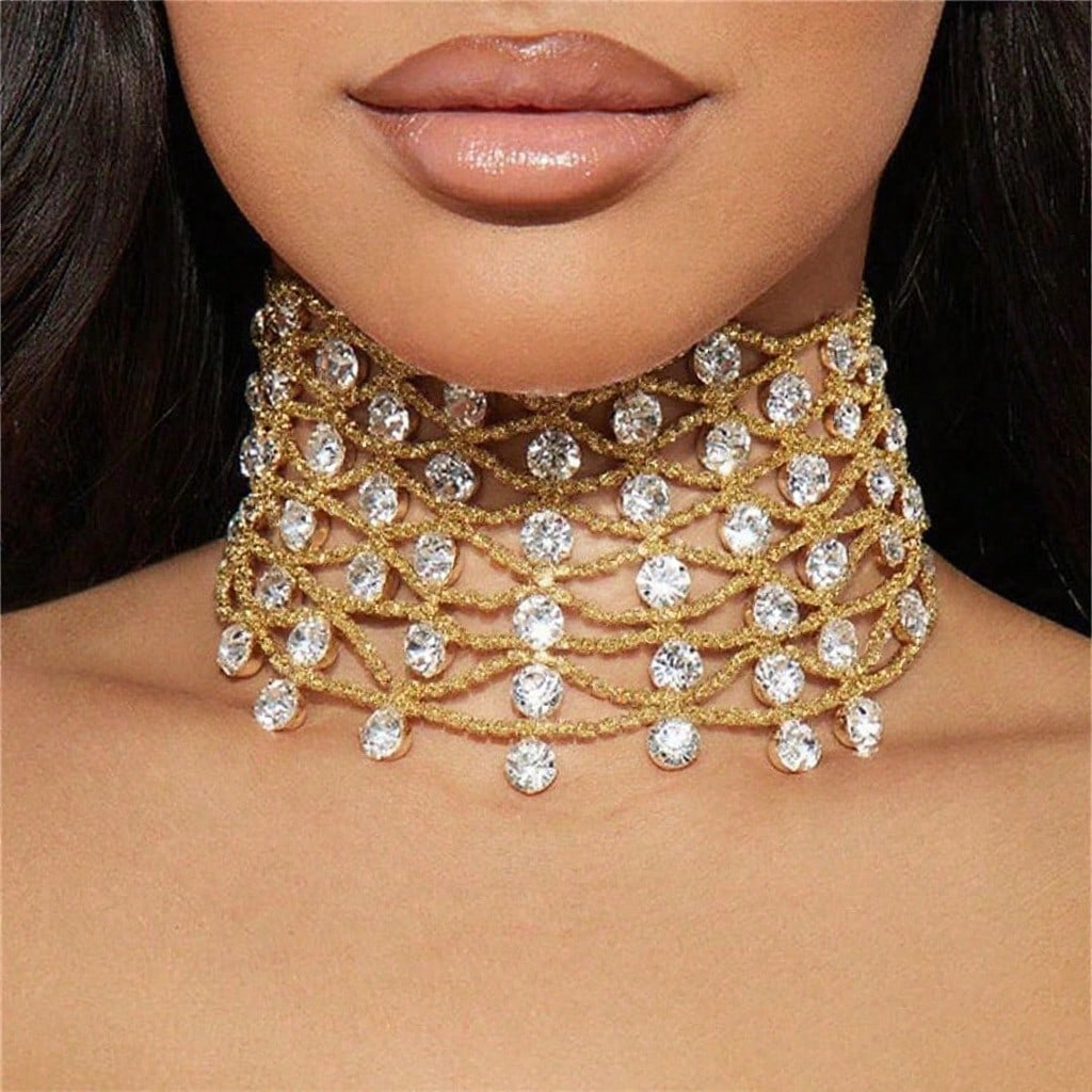 Modieuze meerlaagse strass ketting, prachtige bruids elegante ketting sieraden, feestbanket accessoires cadeau