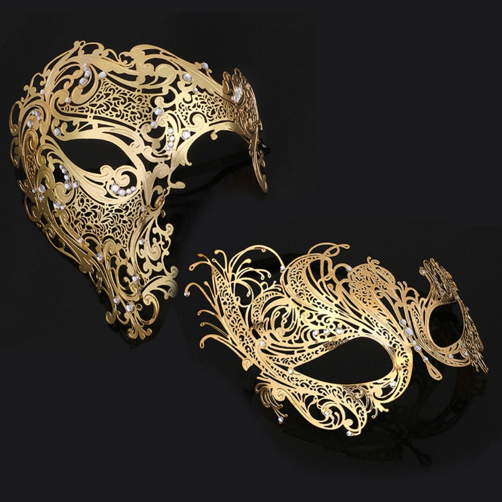 Zwart Goud Schedel Metalen Masker Halloween Strass Half Gezicht Venetiaanse Maskerade Mannen Witte Vrouwen Schedel Feest Masker