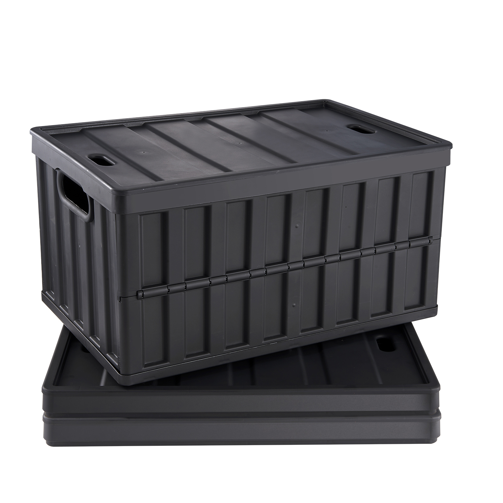 SucceBuy Set van 3 45L/65L Opvouwbare Opbergbakken Opvouwbare Stapelbare Utility Garagekratten met Deksels voor Kleding Snack Kruidenier