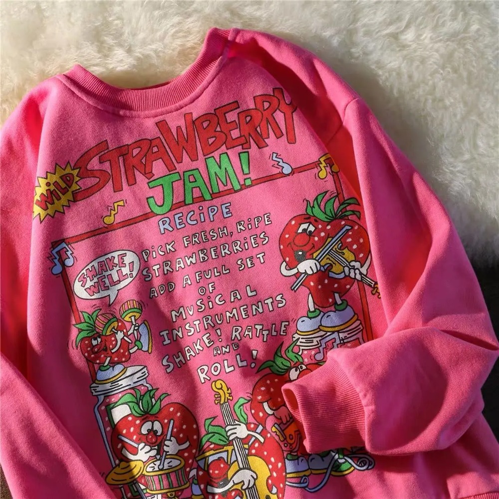 Kawaii Rose Red Cartoon Letter Print felpa Vintage Streetwear Fashion Tops 2021 New o-collo Casual Teens Clothes Goth Punk
