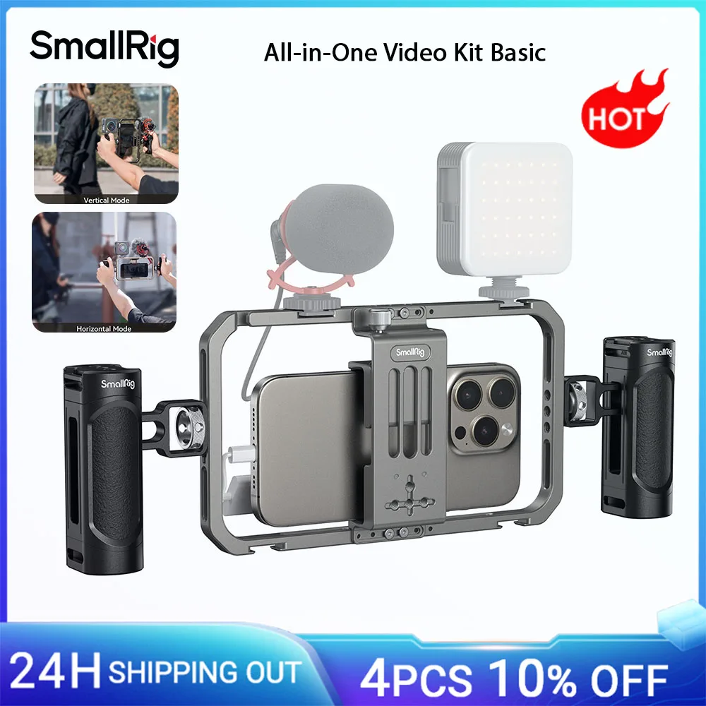 SmallRig Universal Phone Cage Smartphone Video Rig Kit w Handles, Handheld Filmmaking Vlogging Case Stabilizer for iPhone -4121