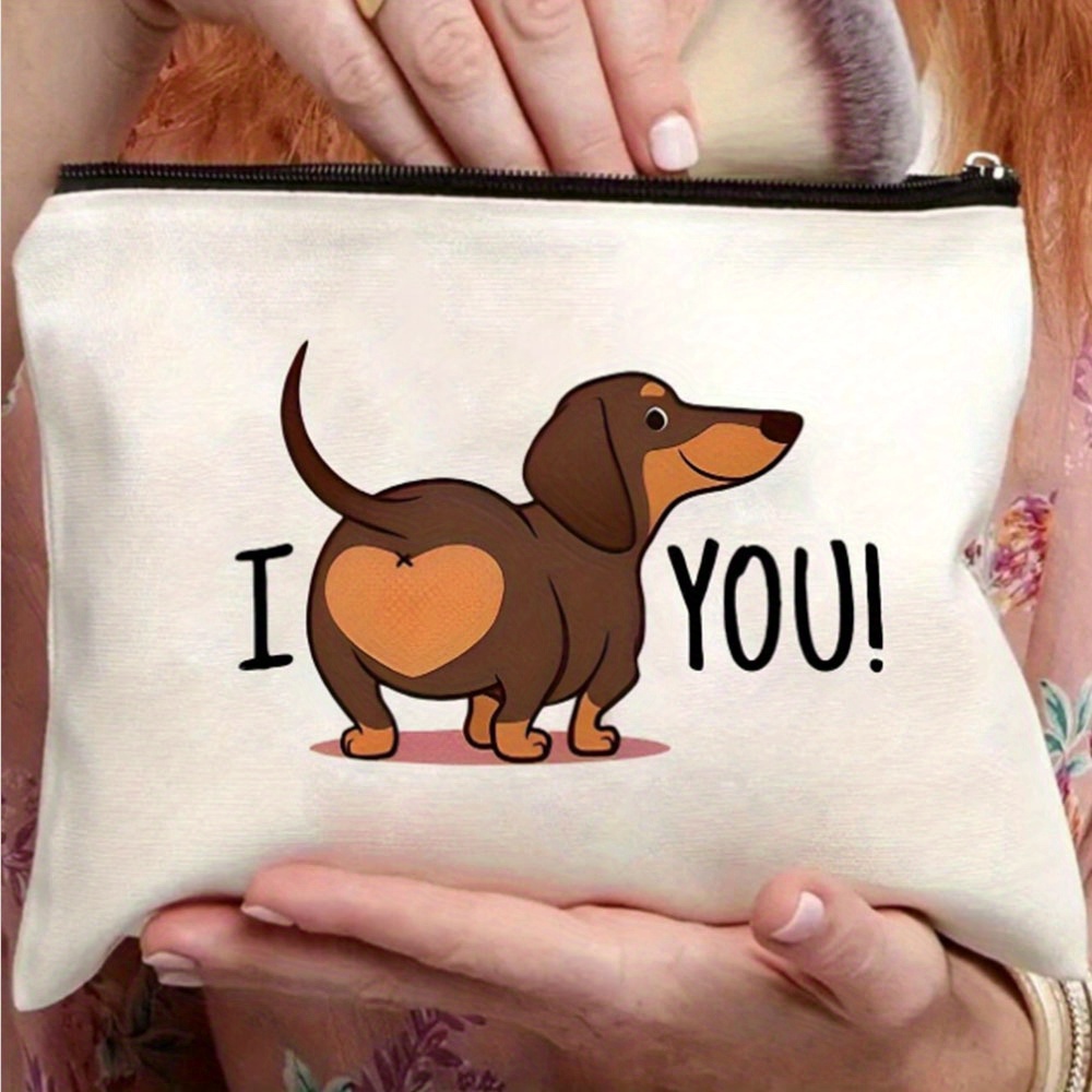 Bolsa de maquiagem engraçada para bunda de dachshund – lindo cachorrinho marrom com "Eu você!" Coração, mini bolsa sem zíper para mulheres, s, professores