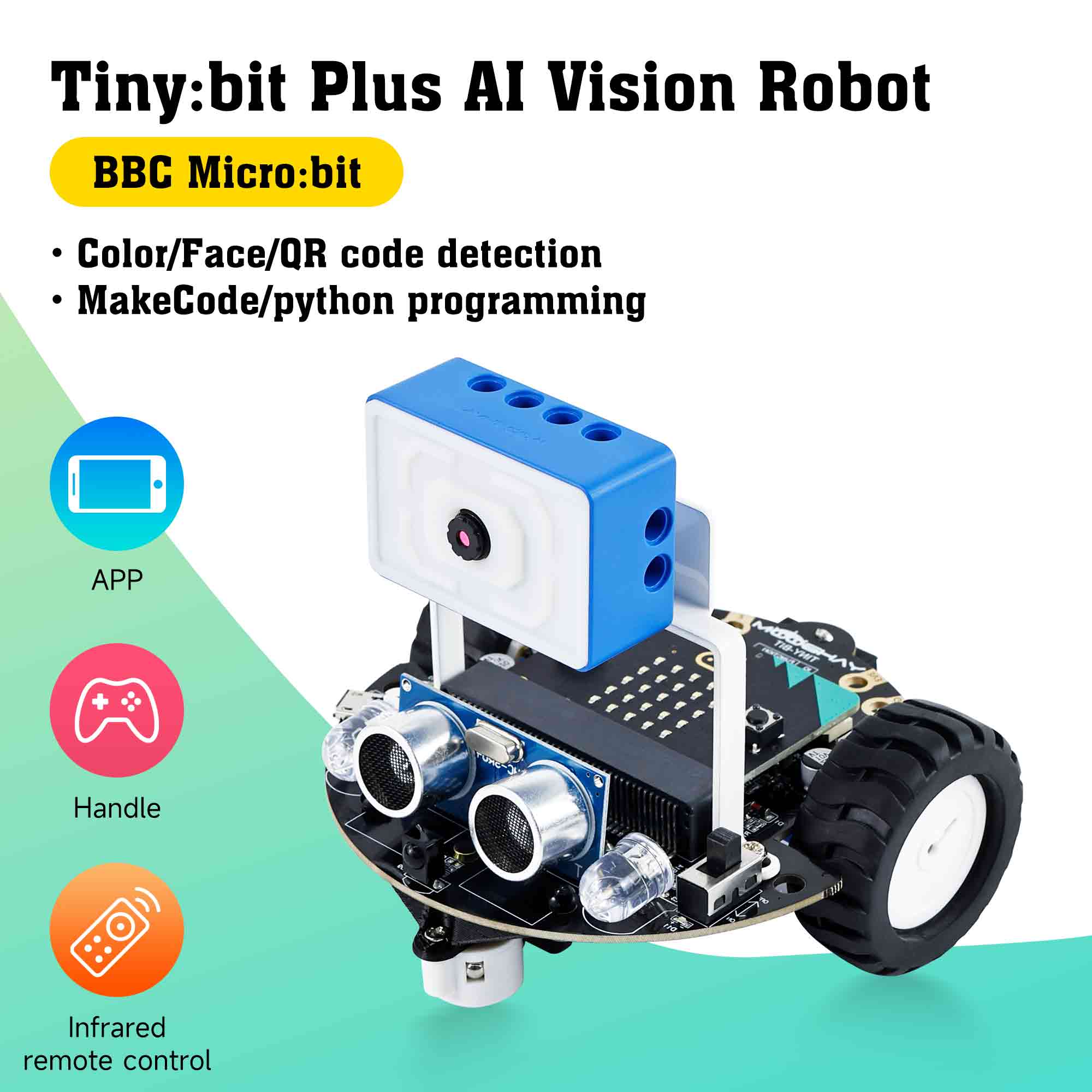 Yahboom รถหุ่นยนต์ไมโครบิตบวกกับ ESP32โมดูลกล้องไวไฟรองรับแอป FPV ควบคุมของเล่นเด็กได้