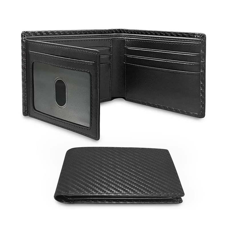 Schlanke, minimalistische, dreifach gefaltete Geldbörse aus Kohlefaser, RFID-blockierende Herrenbrieftasche mit Ausweisfenster und 9 Kartenfächern