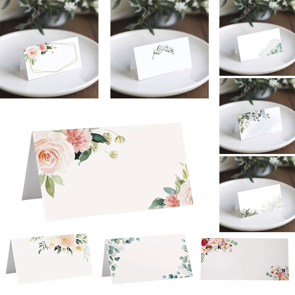 50 Uds. De tarjetas con números impresas de plantas y flores, tarjetas con nombre, tarjetas de mesa, suministros para fiestas, tarjetas de felicitación, tarjetas para asiento de boda y banquete
