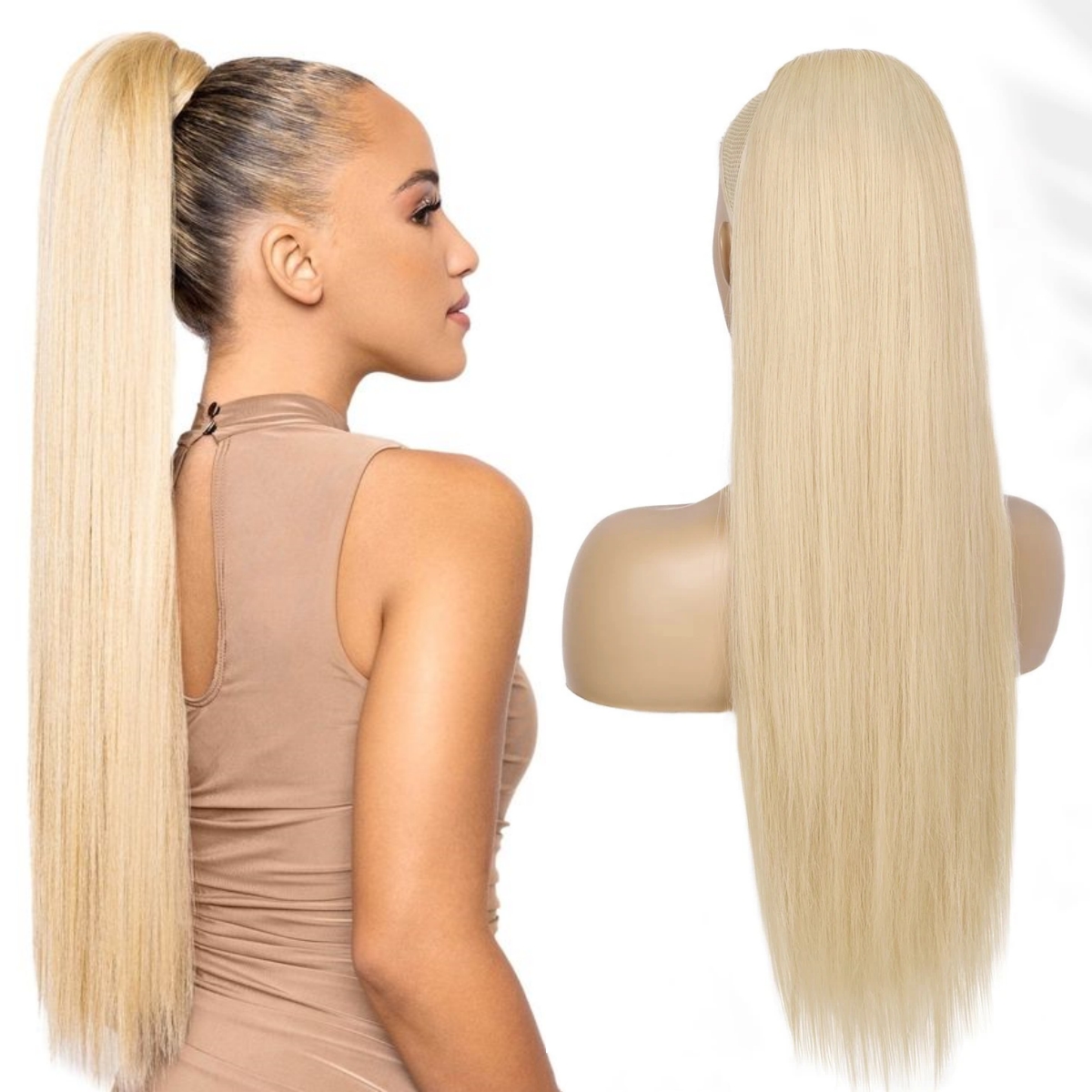 # 613 Blonde Rechte Trekkoord Paardenstaart Clip In Hair Extensions 100% Onverwerkte Human Hair Extensions 10-26 Inch 120G Voor Vrouwen