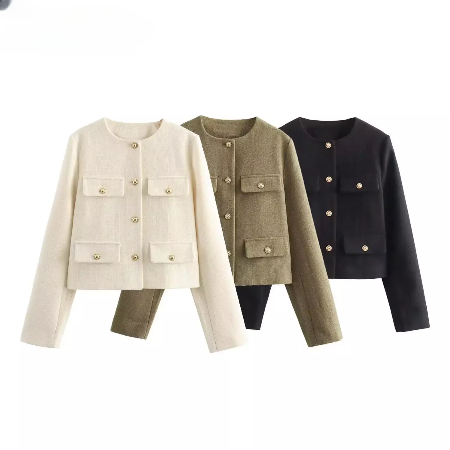 ASDS femmes mode automne hiver simple boutonnage texturé col rond rabat poche veste courte manteau Chic dames hauts Mujer