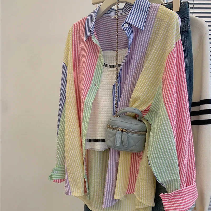 Camisas a rayas informales a la moda para mujer, blusa, Tops para mujer, camisa con botones, ropa de manga larga para niñas Vy98322