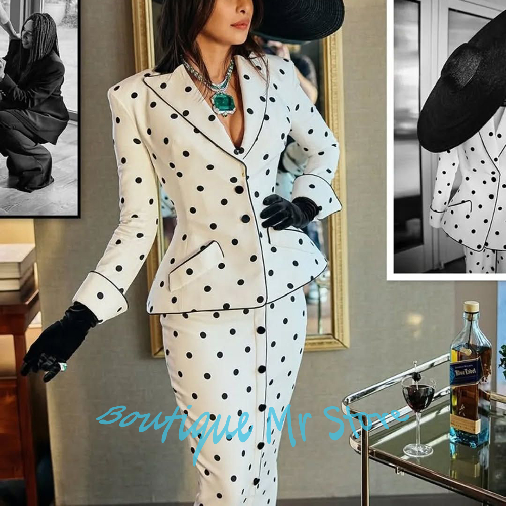 Ropa elegante de lunares para mujer, conjunto profesional de dos piezas (chaqueta + falda), para fiesta Formal Retro, cóctel, noche, ropa de calle