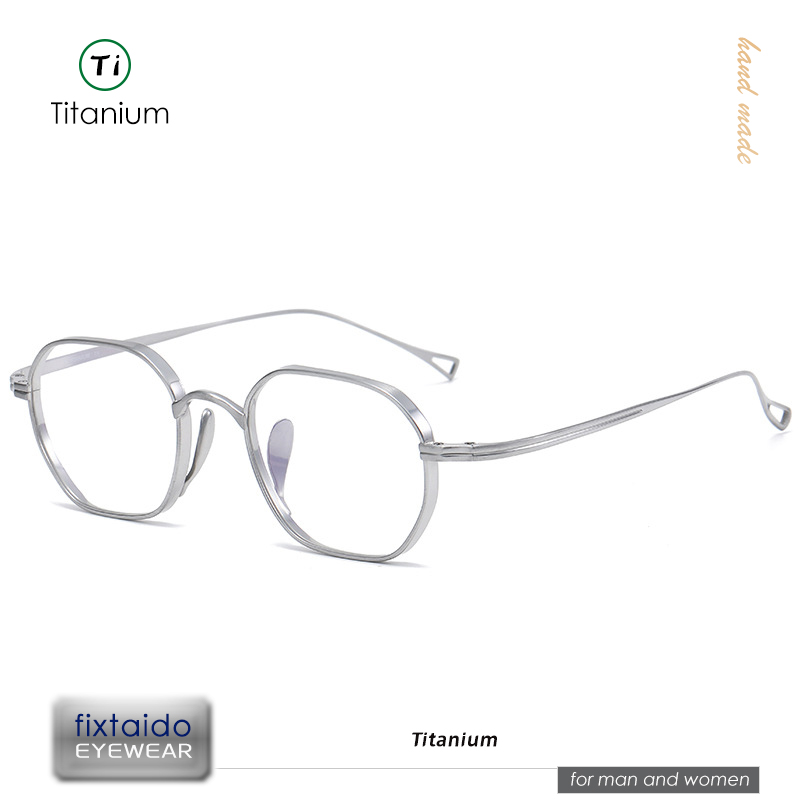Monturas de anteojos cuadradas poligonales de aleación de titanio, patillas flexibles de titanio β KMN9917, tamaño: 47-21-140 gafas ópticas para unisex