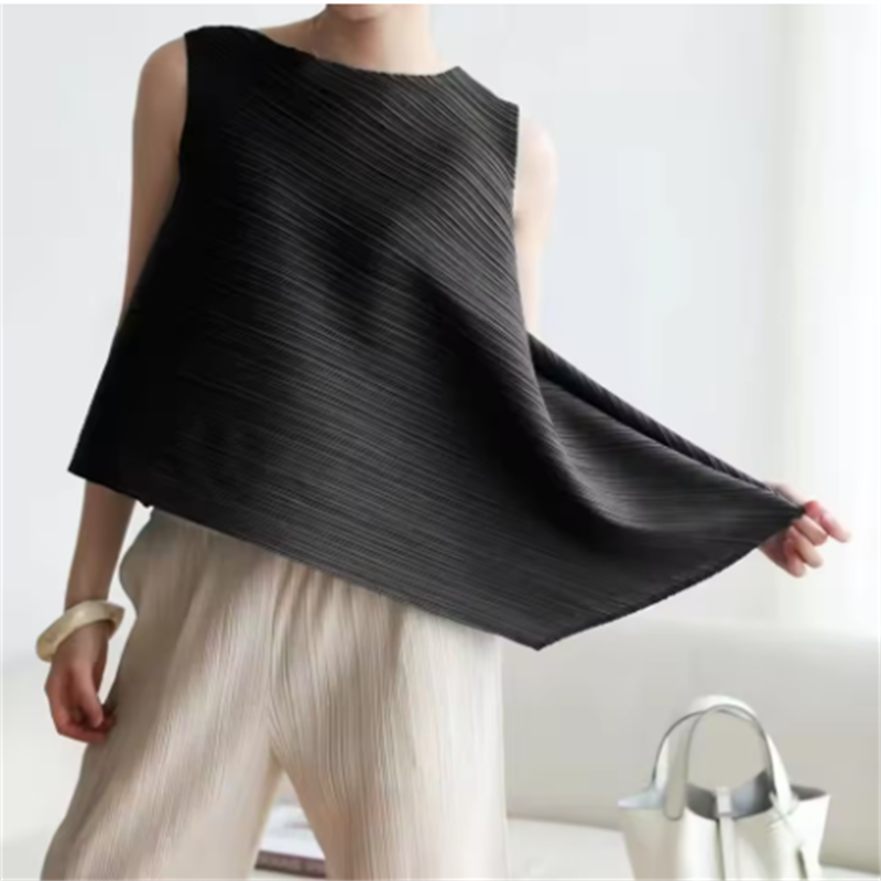 Miyake élégant gilet plissé femmes été nouveau irrégulier ample minceur T-shirt haut élégant Ins Design chinois sens pression