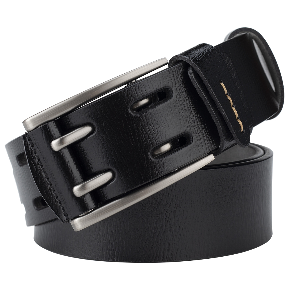 Ceinture en cuir véritable à double broche pour homme, ceinture décontractée, 4.1cm