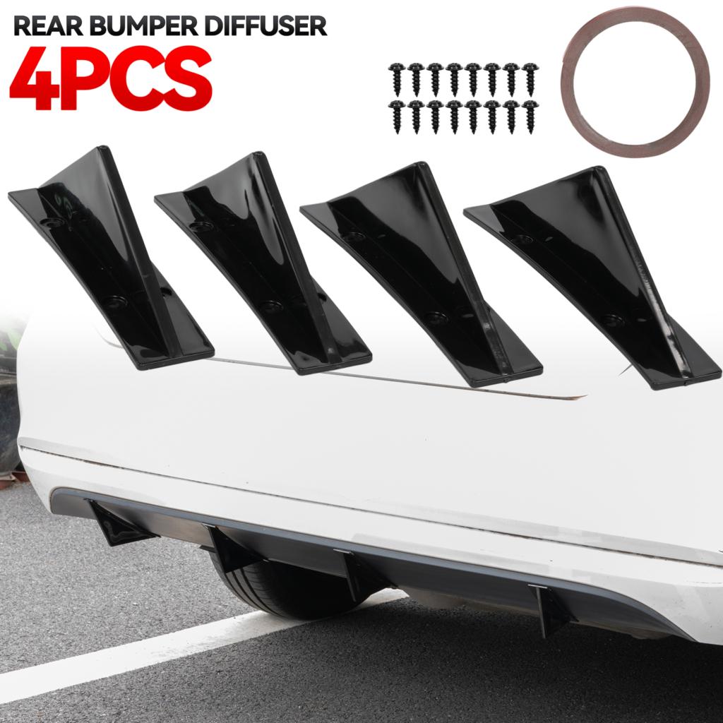 4 ชิ้นโค้งรถด้านหลังกันชน Addon Lip Diffuser Shark Fin Universal สปอยเลอร์ Splitter แฟชั่นรถ - จัดแต่งทรงผมอุปกรณ์เสริม Glossy Black