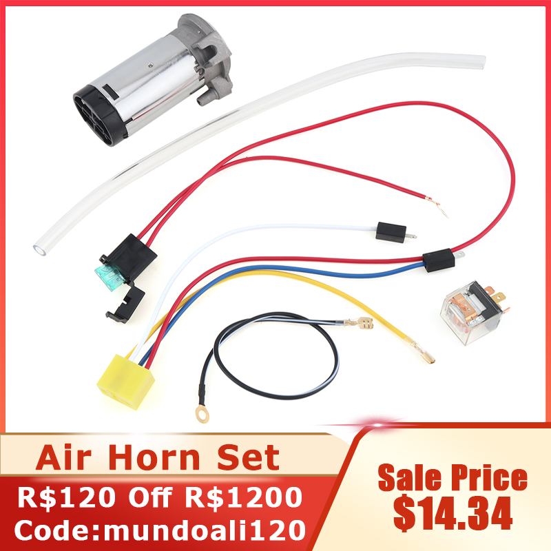Set kompresor klakson udara Universal 12V 24V, selang udara 0.08 ~ 0,12mpa dengan kabel dan relai klakson Super keras untuk kendaraan mobil truk otomatis