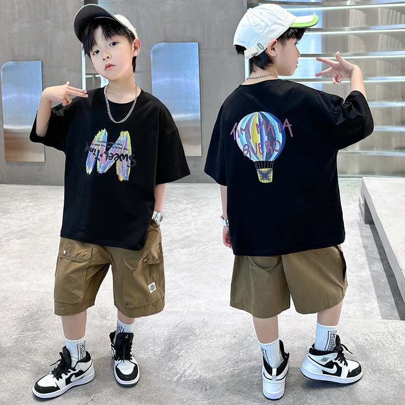 Ensemble de vêtements d'été pour garçons, T-shirt à manches courtes avec lettres et short, 2 pièces, pour enfants de 4 à 12 ans, tenues décontractées pour adolescents