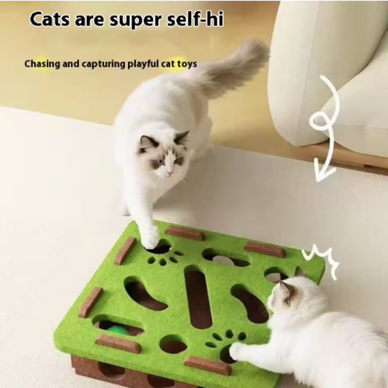 ペット猫用パズル迷路おもちゃ、フェルト製ボックス、ベルボール付き、子猫用遊び道具、インタラクティブで楽しい猫用品