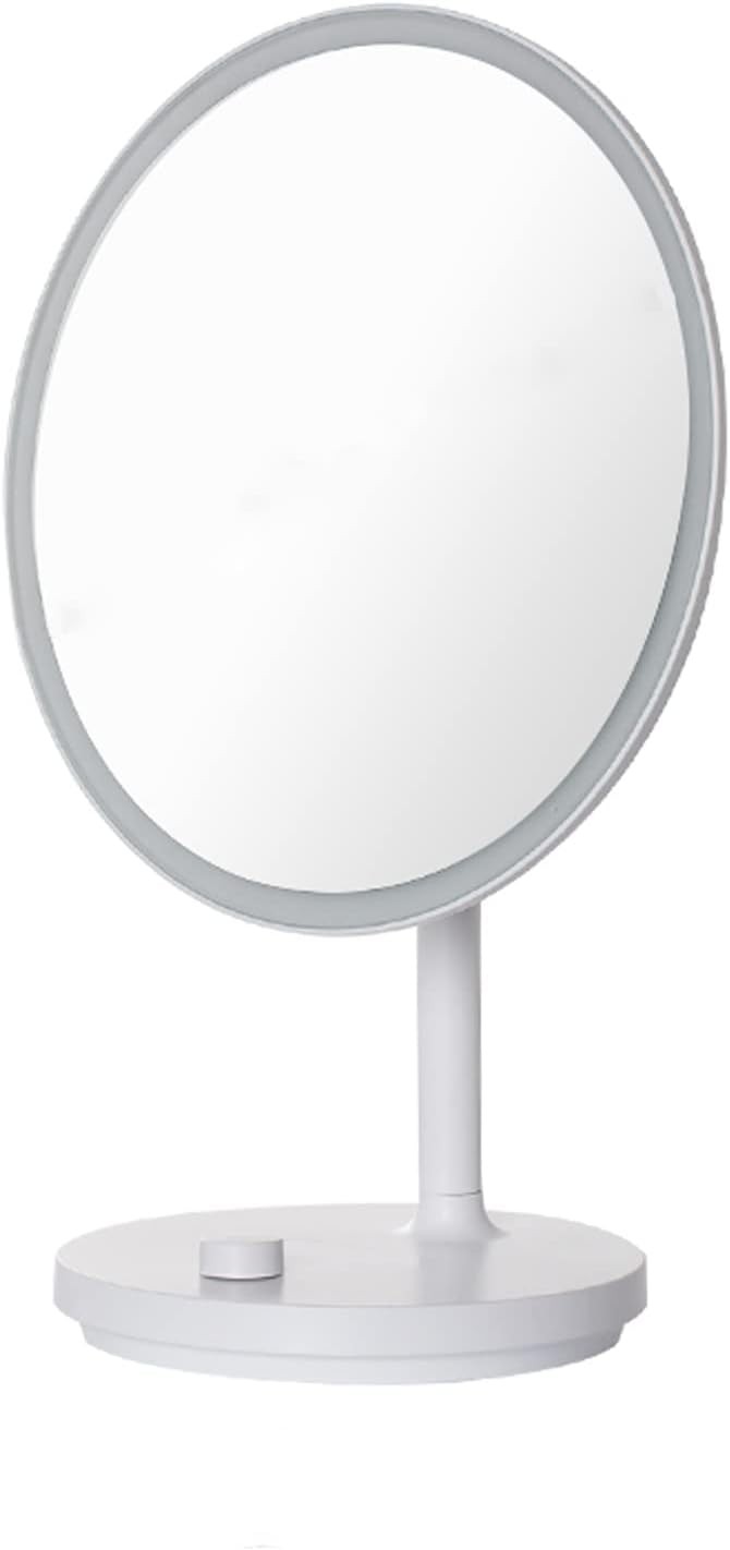 & Judy Miroir de maquillage avec lumière, miroir de courtoisie rond avec éclairage à intensité variable de 3 couleurs, cercle de bureau debout rechargeable 2400 mAh Mi