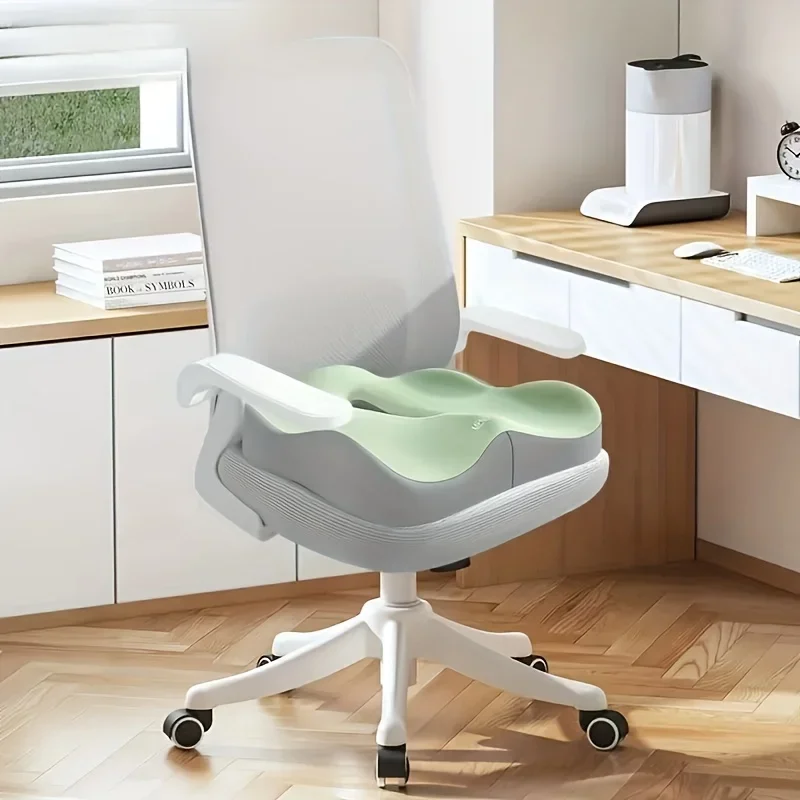 1 cojín de asiento de espuma viscoelástica - Soporte ergonómico 3D |   Verde claro y gris, poliéster lavable, elementos esenciales para coche/oficina