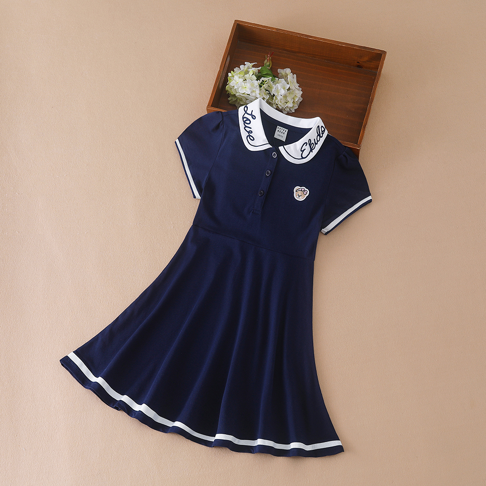 Robe d'été brodée pour filles, vêtements à col rabattu, style preppy, pour enfants de 5 à 12 ans, collection 2024