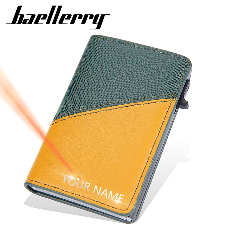 Baellerry-RFID Mini Carteira com Nome Personalizado para Homens, Porta-Cartão, Slim Luxo Curto, Bolsa Popup, Marca Masculina, Nova