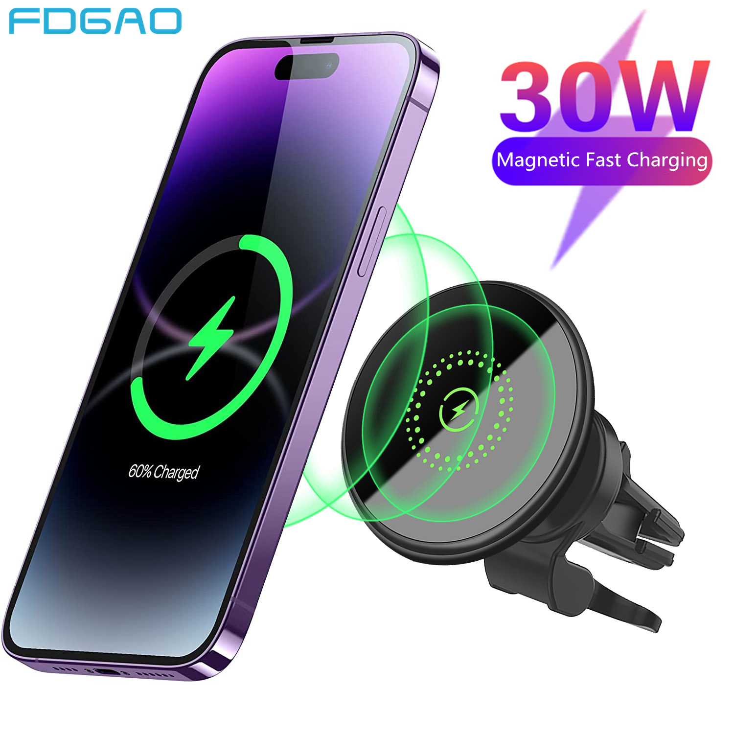 Magnetische Draadloze Autolader Mount 30W Snel Opladen Ontluchter Telefoon Houder Stand voor iPhone 16 15 14 13 12 Pro Max Plus Veilig