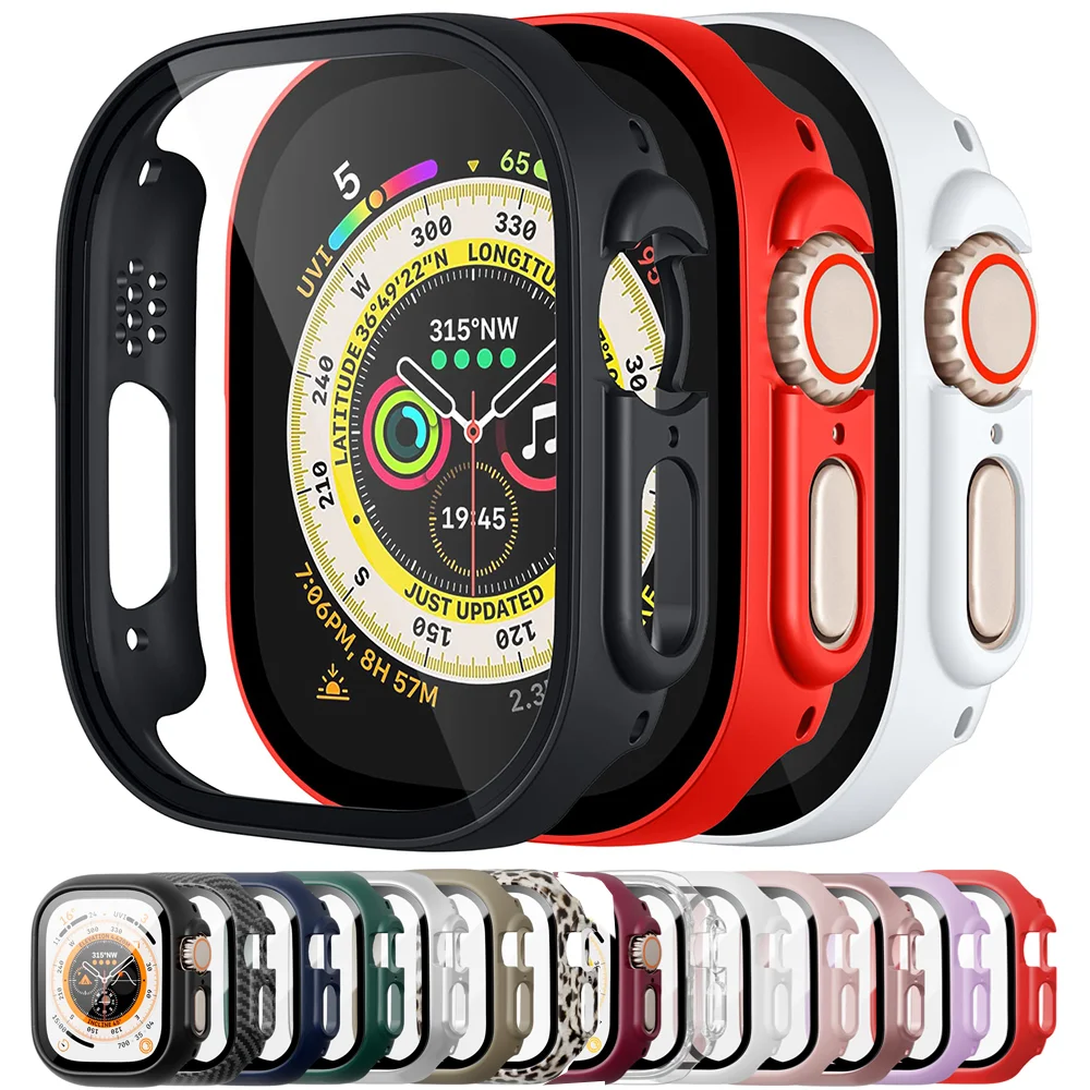 Vidro + capa para apple watch case ultra 2 49mm smartwatch pára-choques + protetor de tela temperado iwatch série apple watch acessórios