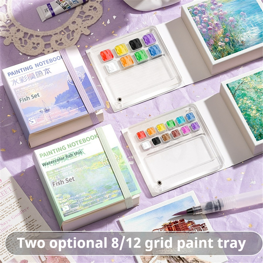 Tragbares Mini-Aquarell-Skizzenbuch mit Farbtablett – 50 Blatt, mitteldickes Papier, ideal für unterwegs (Farbe nicht im Lieferumfang enthalten)