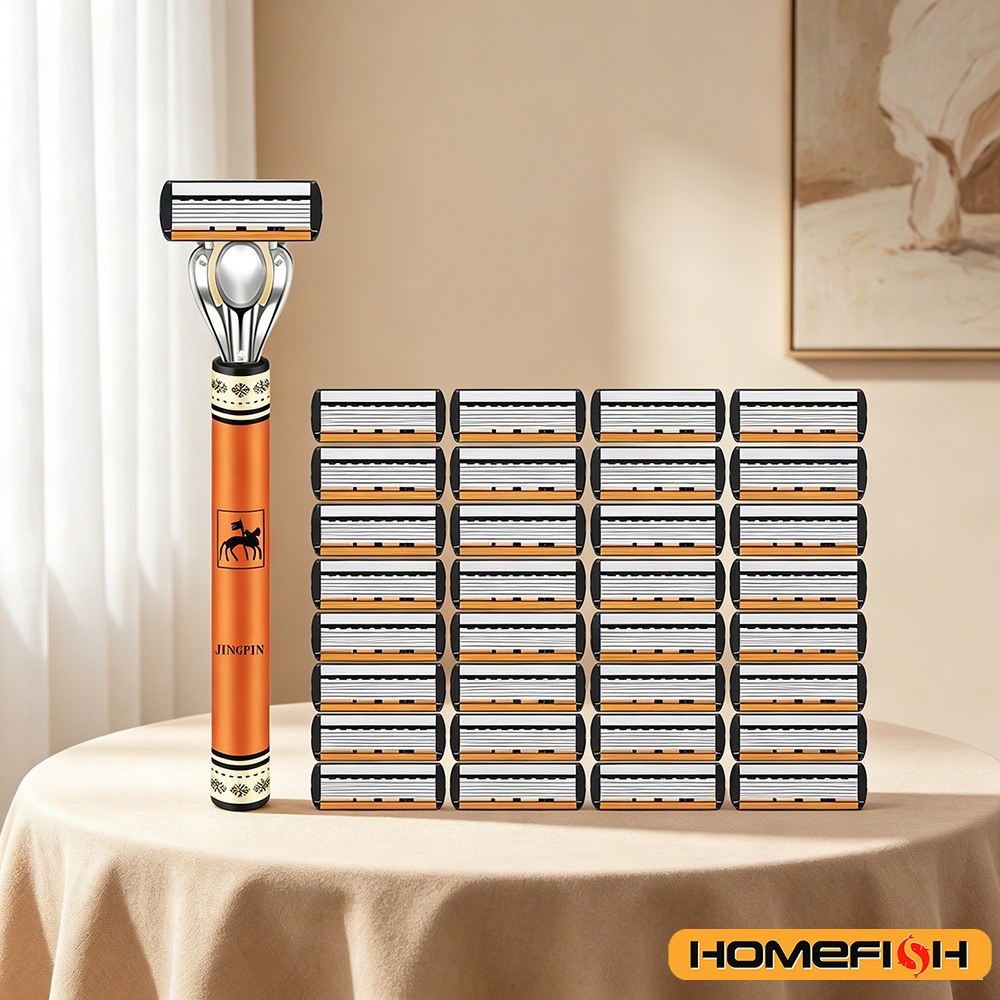 6-Layers Safety Razor Set High Quality Men Razor Sharp Stainless Steel Shaving Changeable Shaver Head Blade ﻿