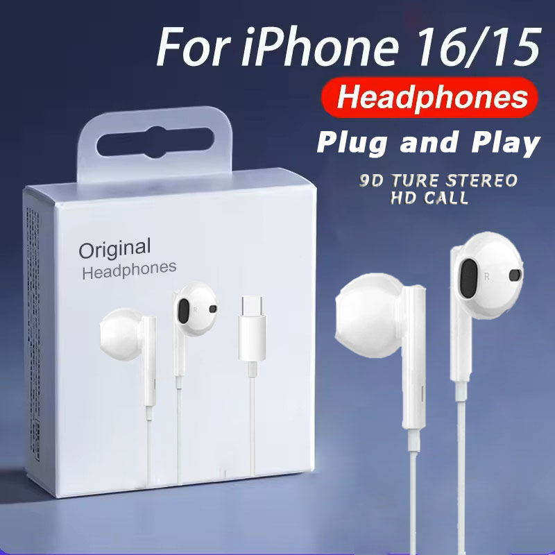 Оригинальные проводные наушники для iPhone 15, 16, 14, 13, 12, 11 Pro Max 7/8Plus X XR XS, наушники-вкладыши для наушников Lightning USB C 3,5 мм