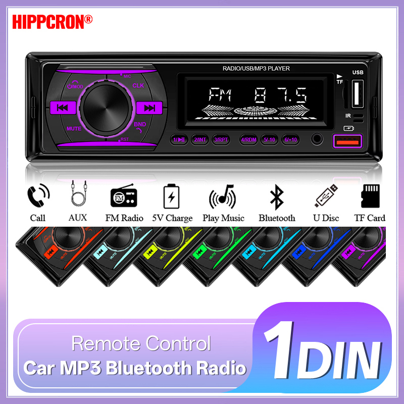 Hippcron 1 Din Pemutar MP3 Mobil Radio Autoradio Bluetooth FM TF AUX Handfree Warna Multimedia Audio Stereo untuk Kendaraan Kit di Dasbor