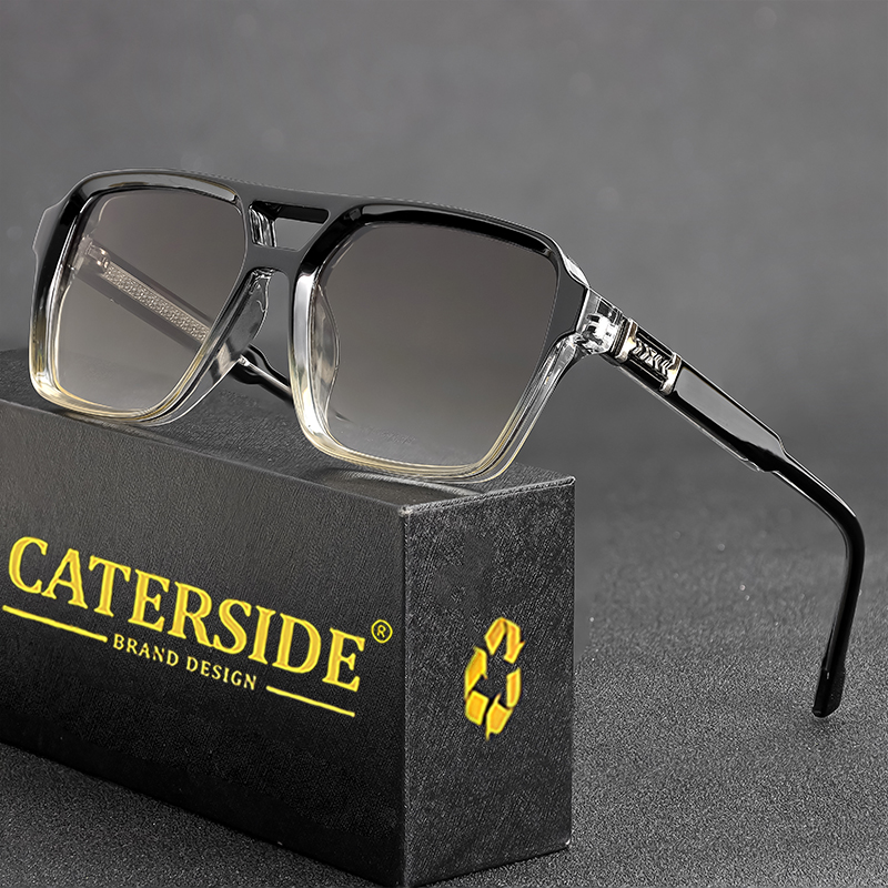 Óculos de Sol Retrô Punk CATERSIDE Masculino com Armação Quadrada, Topo Reto e Ponte Dupla – Óculos de Sol Feminino de Alta Qualidade para Festas e Presentes