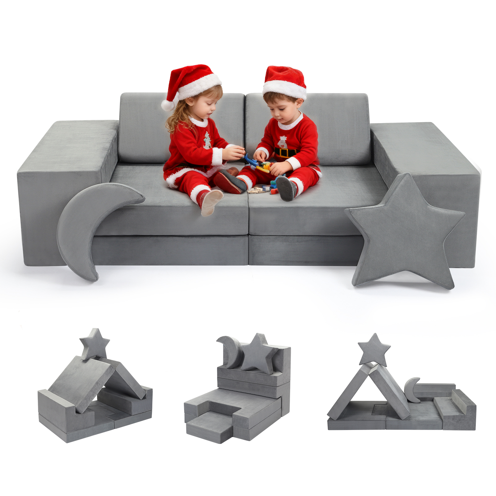 14-częściowy zestaw kanapy dla dzieci, rozkładana sofa dla maluchów, kreatywna sofa do samodzielnego montażu do pokoju zabaw, sypialni, pokoju dziecięcego, swobodnie demontowalna.