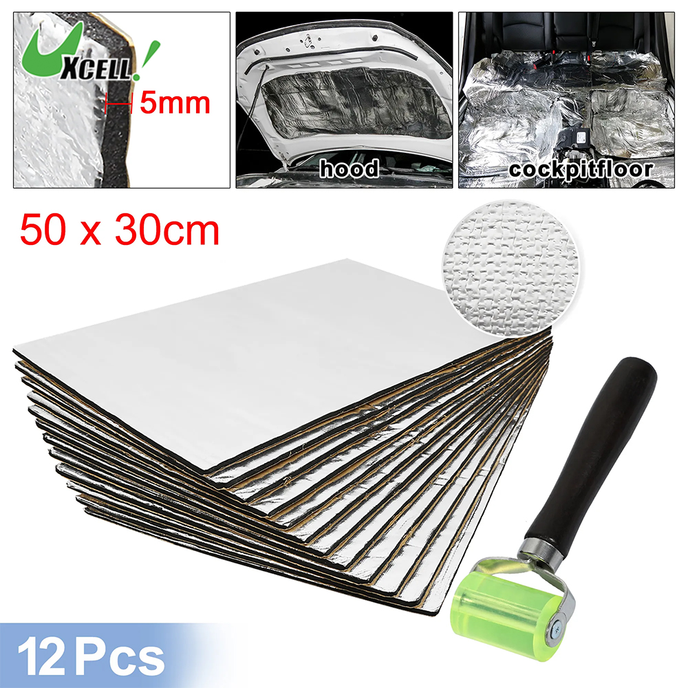 UXCELL Mata wygłuszająca do samochodu 5mm 10mm 197mil 394mil, folia aluminiowa, osłona termiczna do maski, drzwi, łodzi z rolką do montażu
