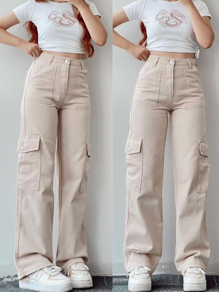 Novo y2k mulheres calças de carga do vintage streetwear techwear coreano harajuku pára-quedas calças bege sweatpants perna larga joggers