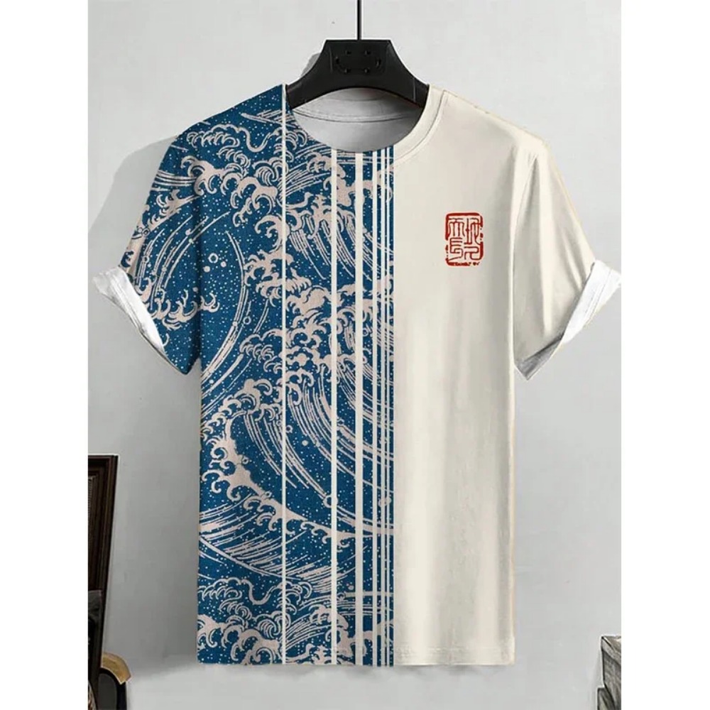 Japanse kunststijl zomer 3D-geprint groot heren-T-shirt is los en comfortabel, geschikt voor dagelijks gebruik